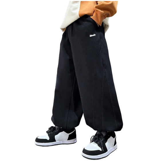 NOEGOEU Boys Sweatpants Elastic Waist Joggers Cotton Pull on Pants for Kids with Pockets 5-16Y (Black,11-12 Years)