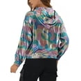 thumbnail image 3 of Chaqueta Brillante de Mujer Inspire Chic de Manga Larga Ligera con Cremallera y Capucha, Chaqueta Metálica S Multicolor-Cuadrado, 3 of 6