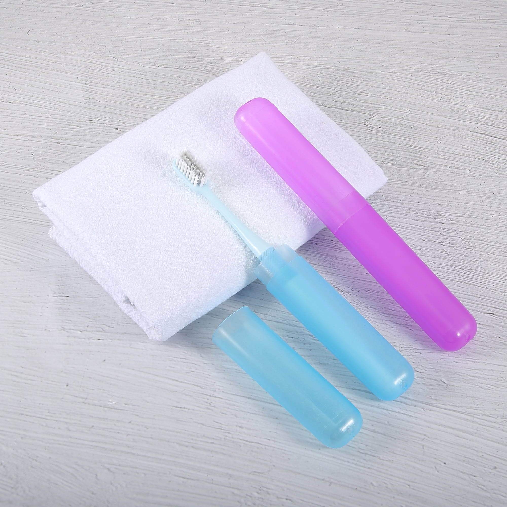 Unique Bargains Toothbrush Travel Plastic Lightweight Traveling Holders Case Purple, Blue