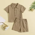 thumbnail image 2 of Toddler Baby Boys 2PCS Clothes Solid Color Cotton Linen Button Down Shirt Top And Shorts Summer Outdoor Casual Suit, 2 of 4