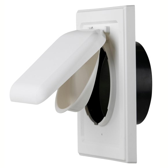 Ventilación sin plagas, exclusiva cubierta de ventilación para secadora de doble puerta para exteriores de 4 pulgadas con cuello, fabricada en Estados Unidos con el plástico más resistente a los rayos