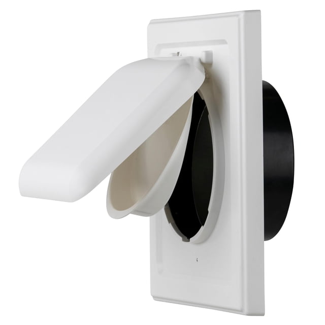 Ventilación sin plagas, exclusiva cubierta de ventilación para secadora de doble puerta para exteriores de 4 pulgadas con cuello, fabricada en Estados Unidos con el plástico más resistente a los rayos