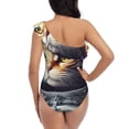 thumbnail image 5 of Picia Astronaut Cat Pattern Women's One Piece Swimsuits,One Shoulder Swimwear Asymmetric ,Ruffle Monokinis Bathing Suits,High Waisted Flattering Bathing Suits-XX-Large, 5 of 8