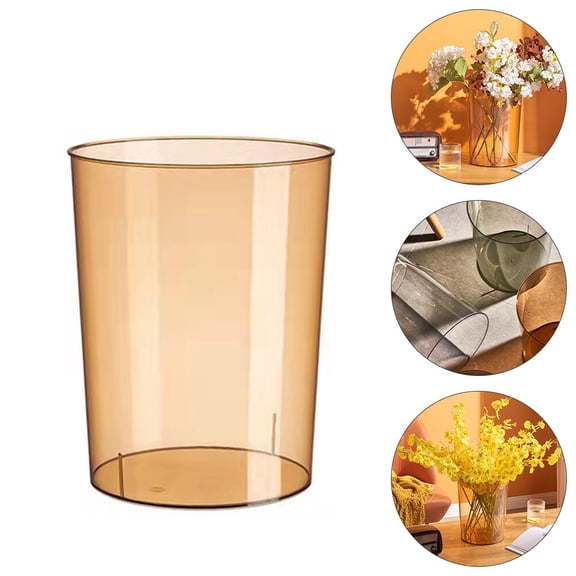 SEWCHICS Small Plastic Trash Can Khaki Transparent Waste Paper Container for Home Organization