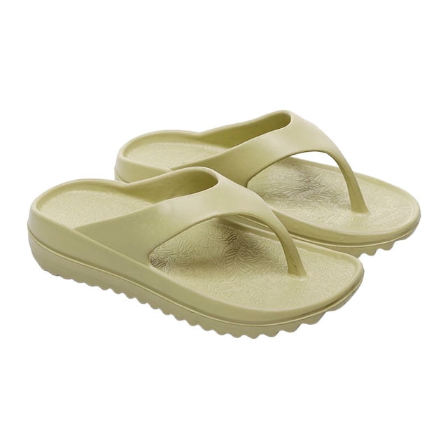 Flip Flops for Women Micro Wedge Pattern Insole Thick Sole Non Slip Solid Color Beach Bathroom Outdoor Indoor EVA Slides Slippers Green