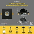 thumbnail image 2 of NuWatt 3" Square Black Trim Gimbal Canless Recessed Downlight, 5CCT Selectable, Adjustable Lens 4 PK, 2 of 10