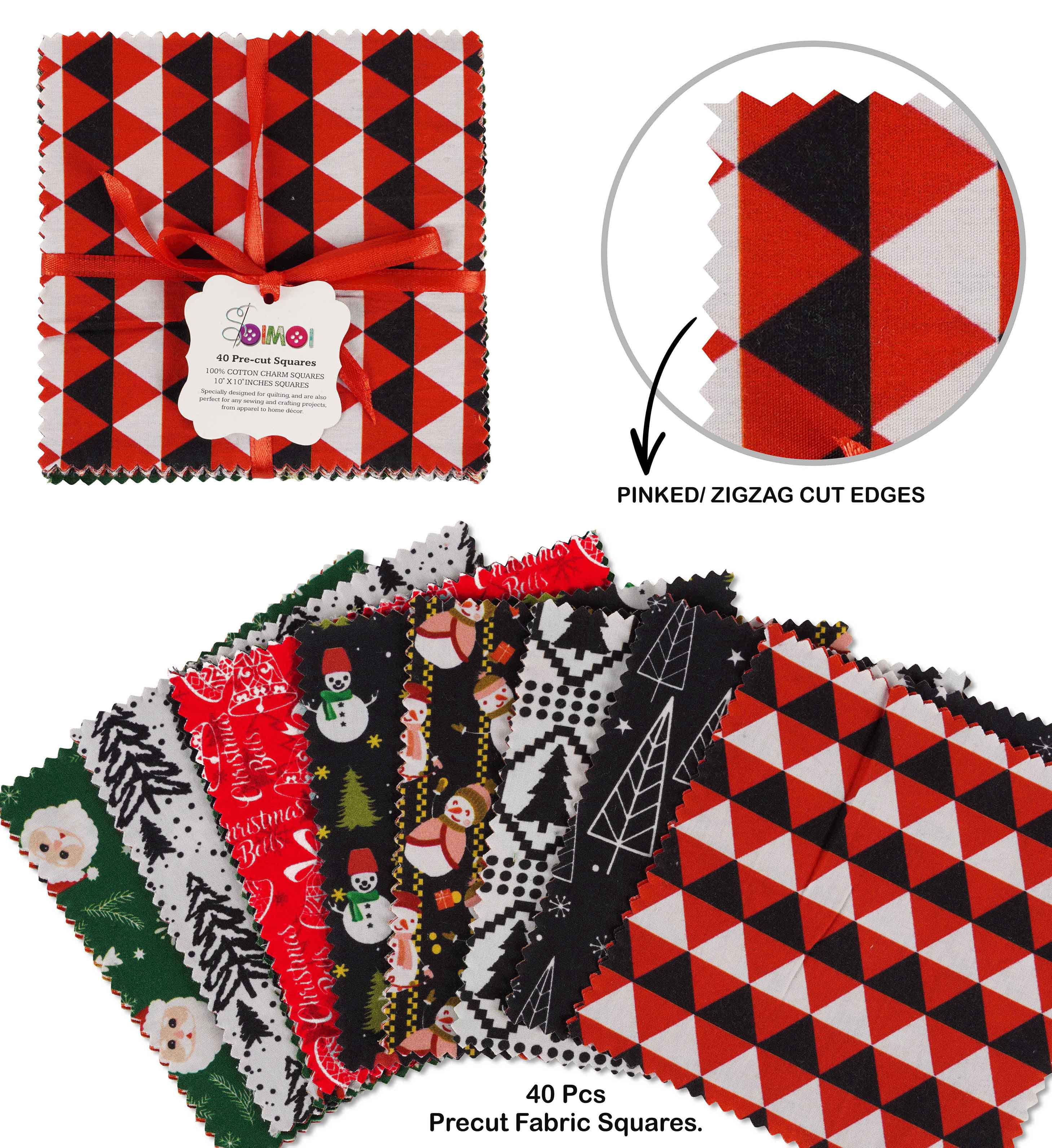 Soimoi Christmas Theme Print Precut 10-inch Cotton Fabric Quilting Squares Charm Pack DIY Patchwork Sewing Craft