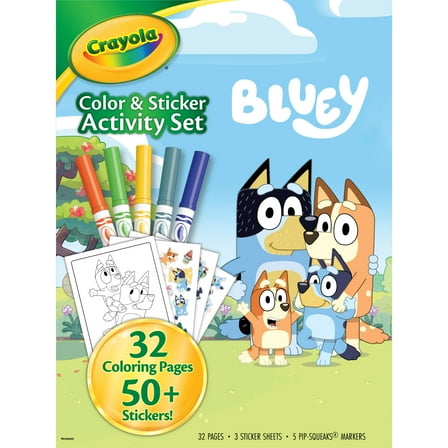 Crayola Bluey Color and Sticker Activity Set, 32 Coloring Pages with 5 Markers, Art Set, Travel & Screen Free Activity, Gift for Kids, Ages 3, 4, 5, 6