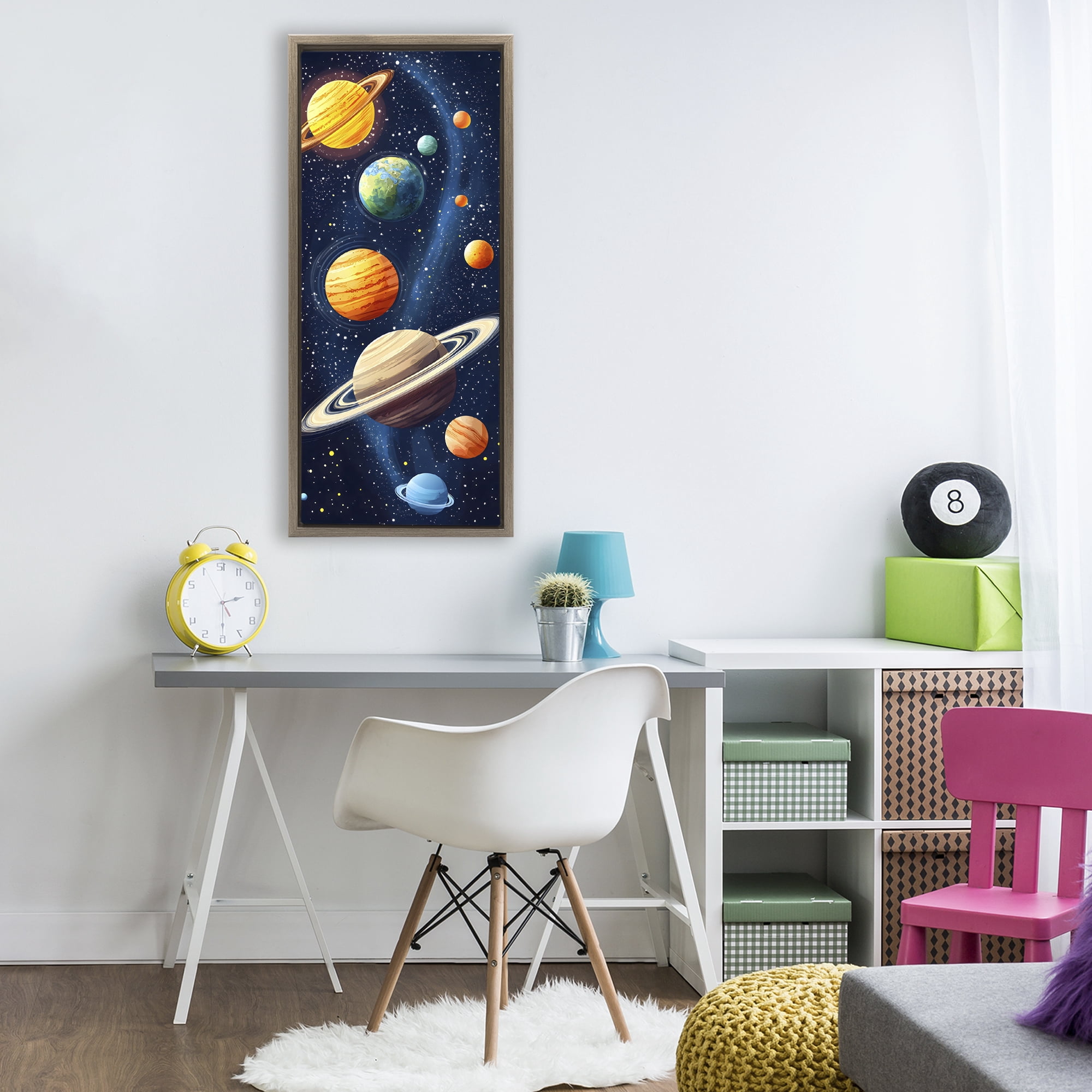 Stupell Industries Galaxy Swirl Planetary Orbit Brown Framed Floater Canvas Wall Art, design by Creative Studio