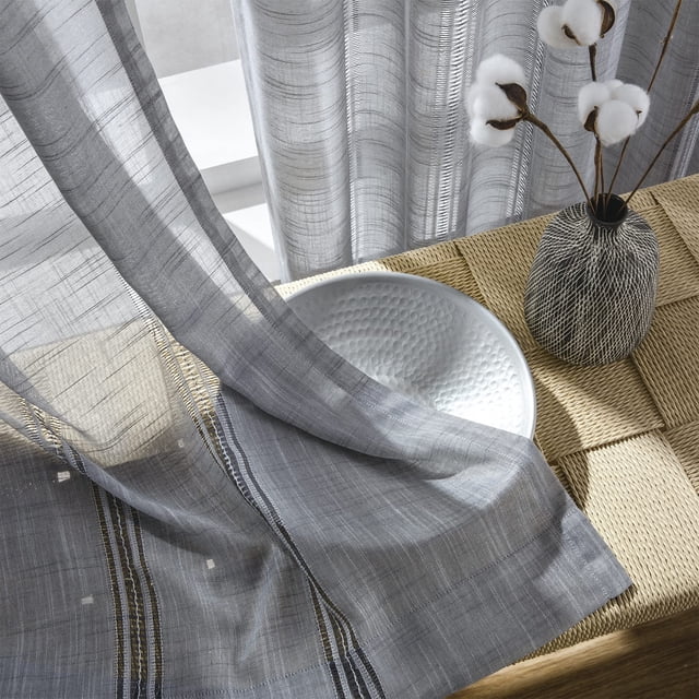 Cortinas Maison Colette, lujosas cortinas de lino natural, 132 x 160 cm, color gris