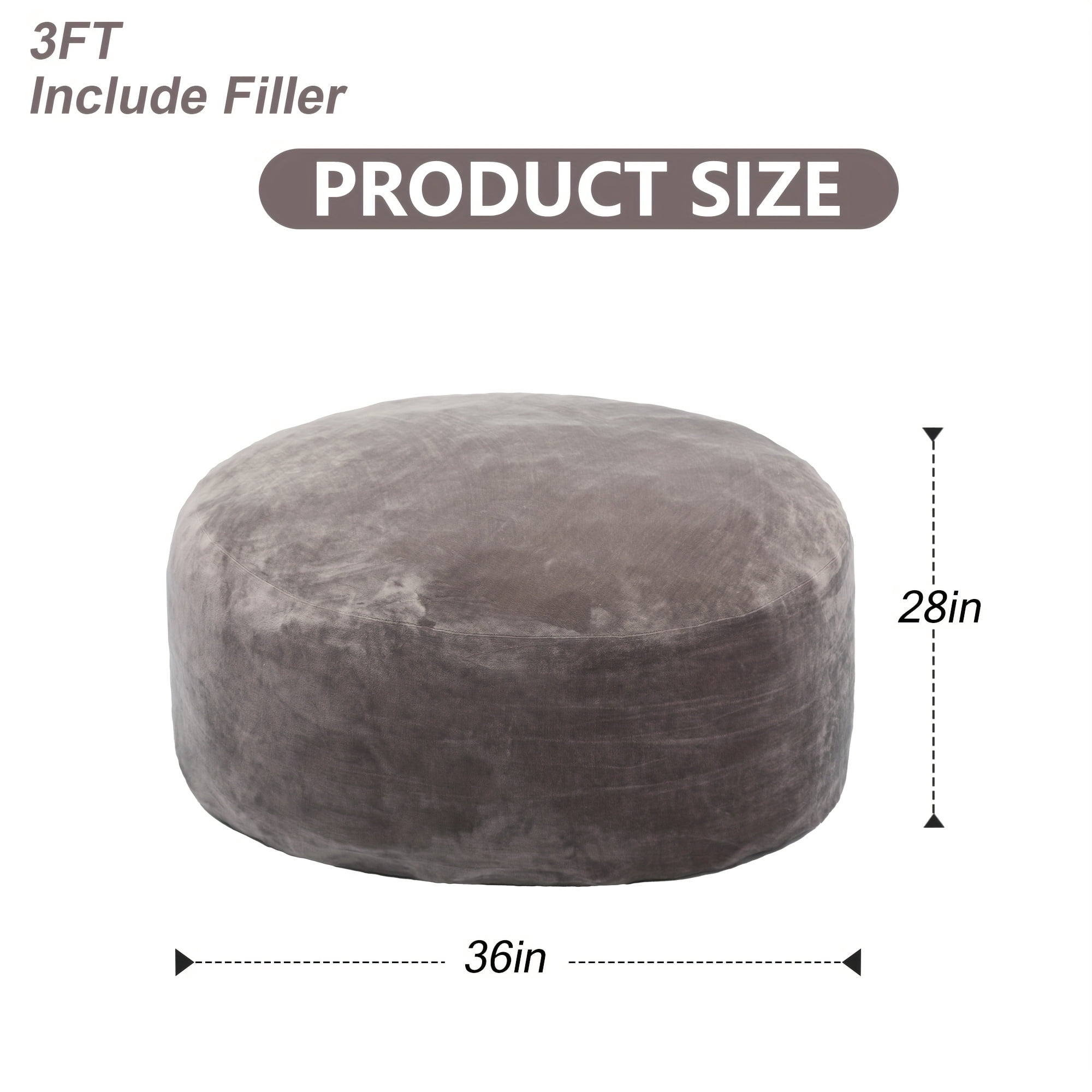 Round, Soft, and Fluffy Bean Bag Chair (Adult Size) — Available in 3-Foot and 4-Foot Sizes. Features Memory Foam Filling and A Removable, Washable Cover. Perfect for The Living Room, Bedroom