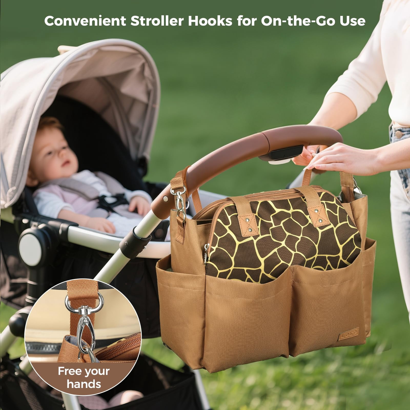 Diaper Bag Tote Large Waterproof with 17 Pockets Portable Changing Pad Crossbody for Mom Travel Hospital Baby Gift Brown