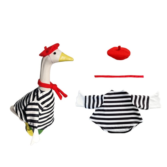 French Style Porch Goose Outfit Set, Artist Beret Hat with Red Scarf & Black White Striped Shirt, Decorative Goose Clothing Costume for Cement Lawn Goose, Outdoor Garden Yard Porch Décor