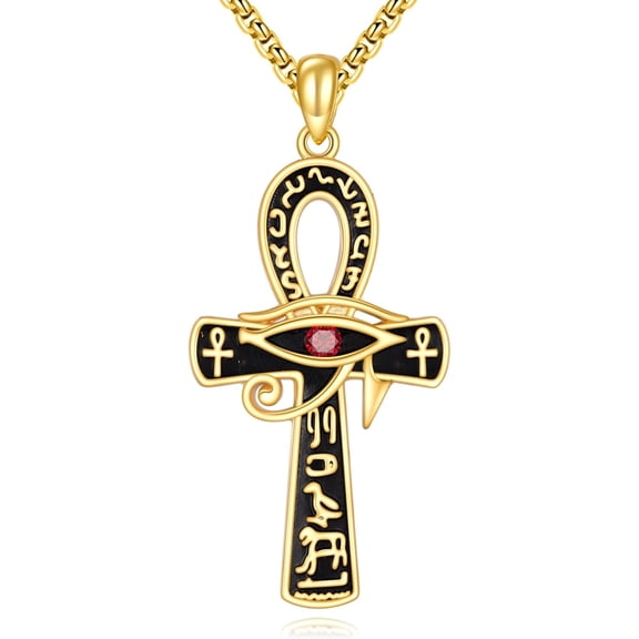 Ankh Necklace 925 Sterling Silver 18K Gold Plated Eye of Horus Pendant Egyptian Ankh Cross Jewelry Gift,Birthstone Christmas Jewelry for Men