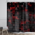 thumbnail image 2 of Black Red Wall Shower Curtain 72Wx72H Inch Abstract Brick Modern 3D Gradient Design Futuristic Geometric Plaid Cubes Man Boys Cool Bathroom Decor Fabric Polyester Waterproof 12 Pack Hooks, 2 of 6