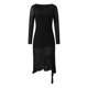 thumbnail image 3 of Vestido liso de cuello en U y manga larga con bajo irregular para mujer - Vestido informal ajustado de malla, poliéster y spandex, para todas las estaciones, 3 of 5
