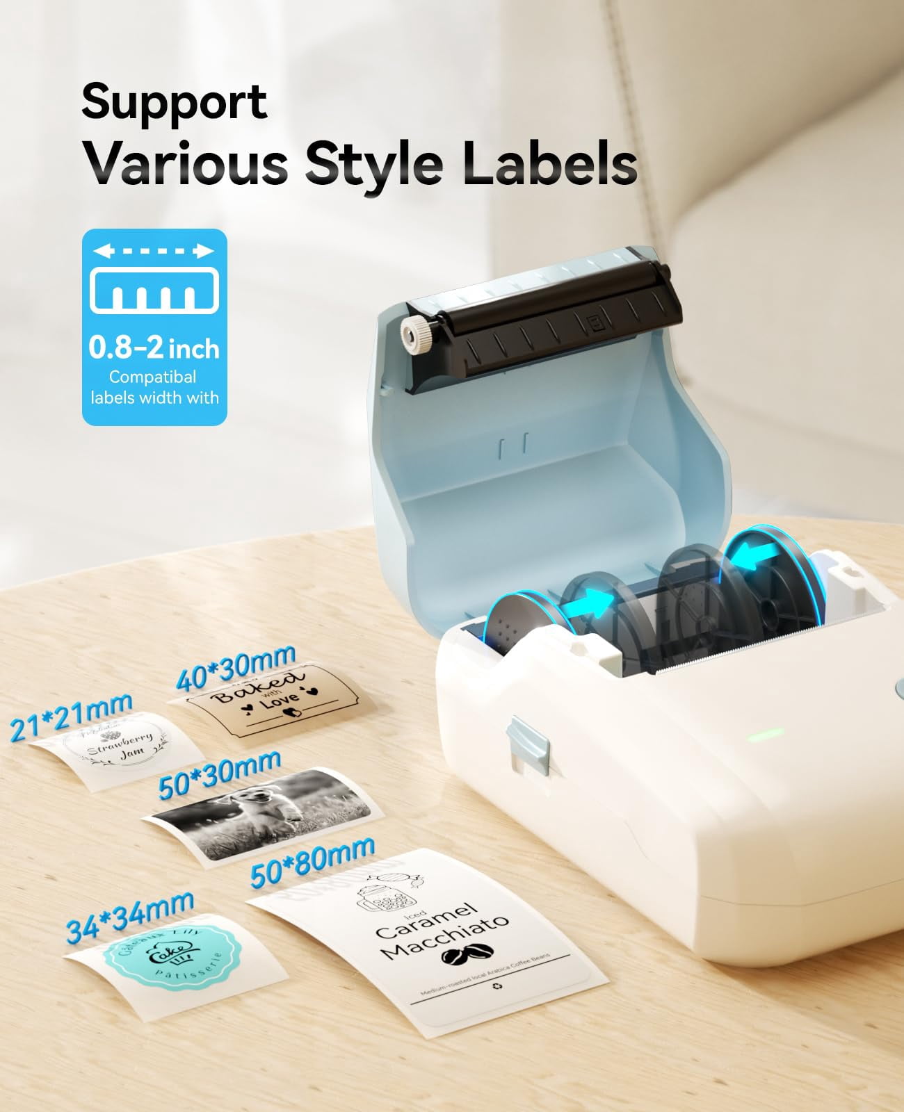 B1 Label Maker Machine  Thermal Printer Easy To Use For Office Home Business Came With 3 Roll Labels(light Blue)