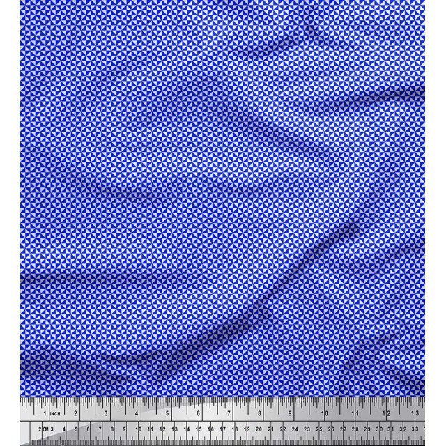 Soimoi Blue polyester Crepe Fabric Diamond & Triangle Geometric Print Fabric by the Yard 42 Inch Wide