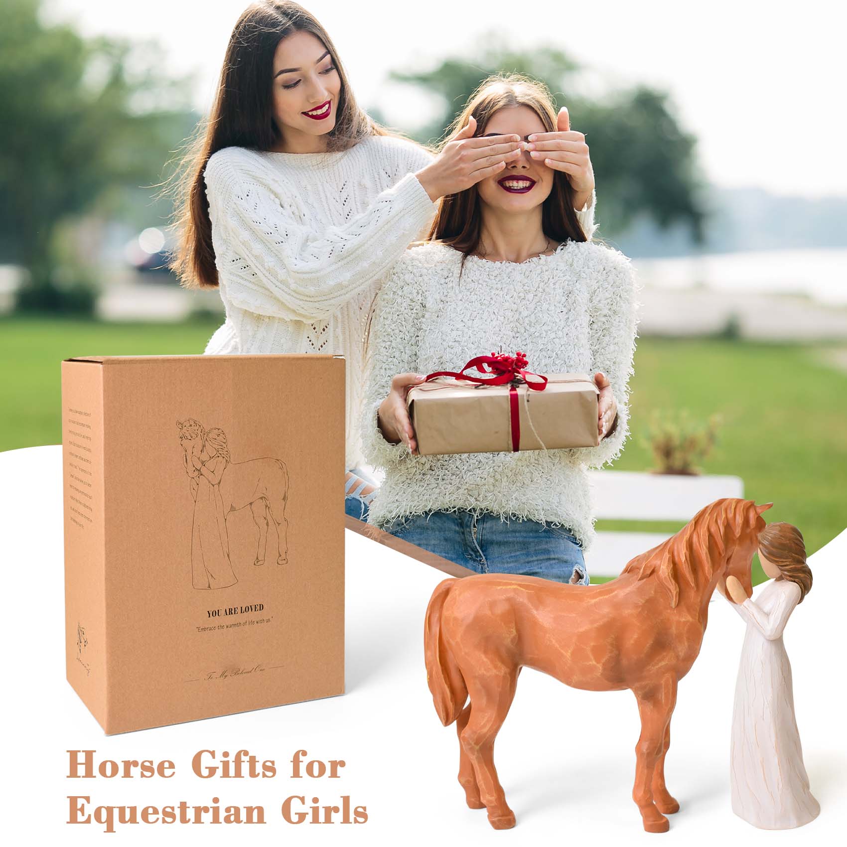 Horse & Girl Resin Statue - Cowgirl Memorial Gift, Horse Lover Decor, Emotional Friendship Tribute for Women, Christmas, Birthdays​​(Brown)