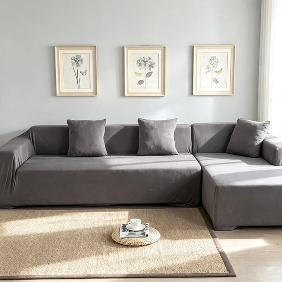 Sectional Sofa Slipcovers L Shape Couch Covers, 2Pcs Stretch Anti-Slip Sofa Covers 3 2 Seaters Chaise Cover Furniture Protector,Gray