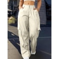 thumbnail image 3 of PLUS SIZE WOMEN'S SOLID COLOR STRAIGHT LOOSE CASUAL LONG CARGO PANTS, 3 of 4