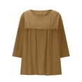 thumbnail image 5 of Feancey Summer Tops for Women Linen 3/4 Sleeve Blouse Round Neck Casual Loose Tunics Beach Vacation Pullover Tees Brown XL, 5 of 7