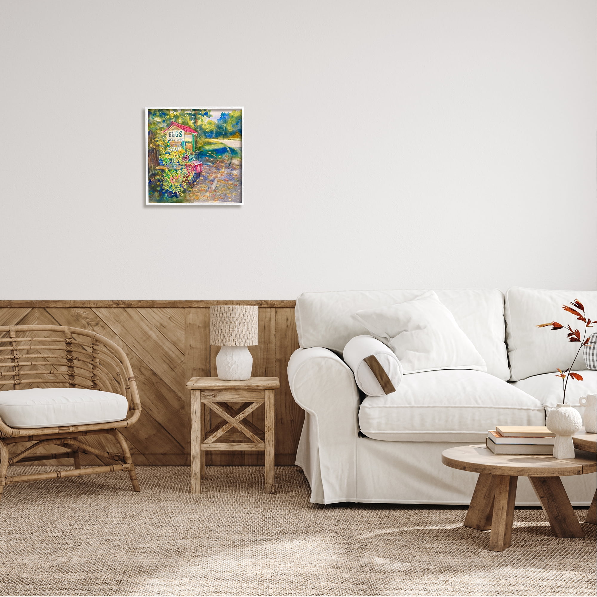 Stupell Industries Farm Stand Painting Nature Painting White Framed Art Print Wall Art, 17 x 17