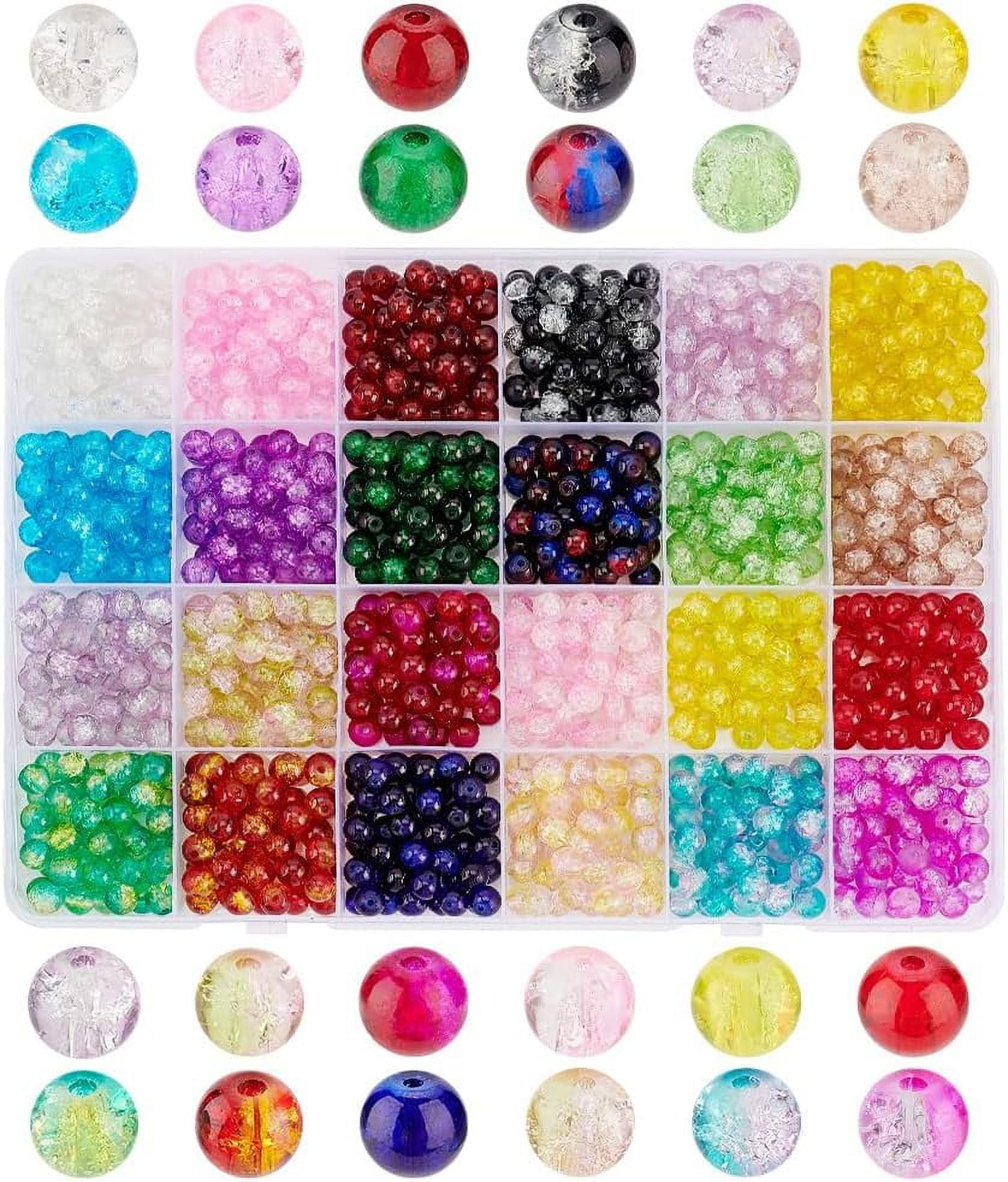 1080pcs Crackle Glass Beads 24 Colors 6mm Lampwork Crystal Bead Round Loose Beads Handcrafted Bracelet Beads for Summer Beading Friendship Bracelet Mother Jewelry Making
