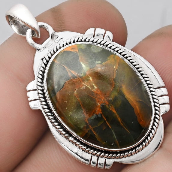 Natural Turkish Rainforest Chrysocolla 925 Sterling Silver Pendant Jewelry SDP104555