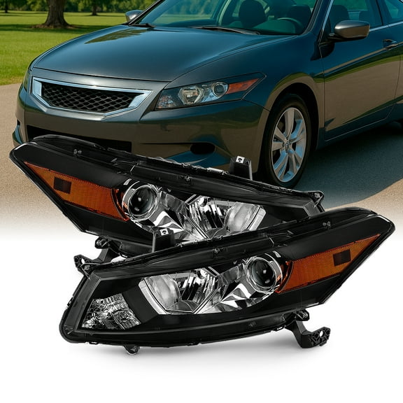 AKKON - Halogen Type Healights Fits 2008 2009 2010 Honda Accord 2Door Coupe Black Clear Driver Left   Passenger Right Pair