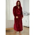 thumbnail image 4 of U2SKIIN Mens Big and Tall Robe with Hooded, Full Length Thickened Plush Bathrobe (Burgundy, S/M), 4 of 5