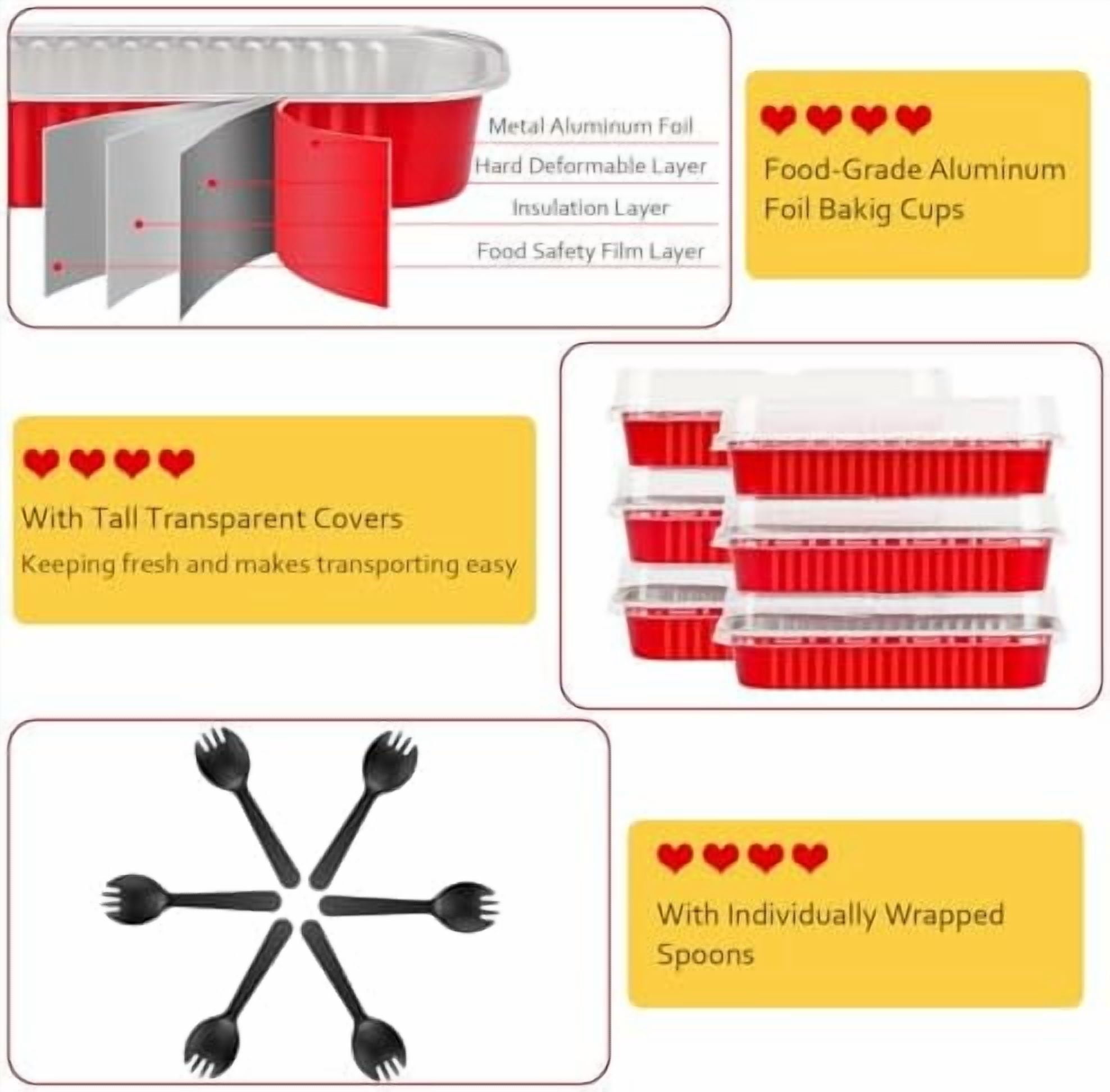 Mini Baking Pans With Lids 50 Pack, 6.8oz Aluminum Foil Small Loaf Pans Tins Holders,Rectangle Baking Cups Muffin Tins,Disposable Ramekins Muffin Cups For Mini Cake Bread -Red