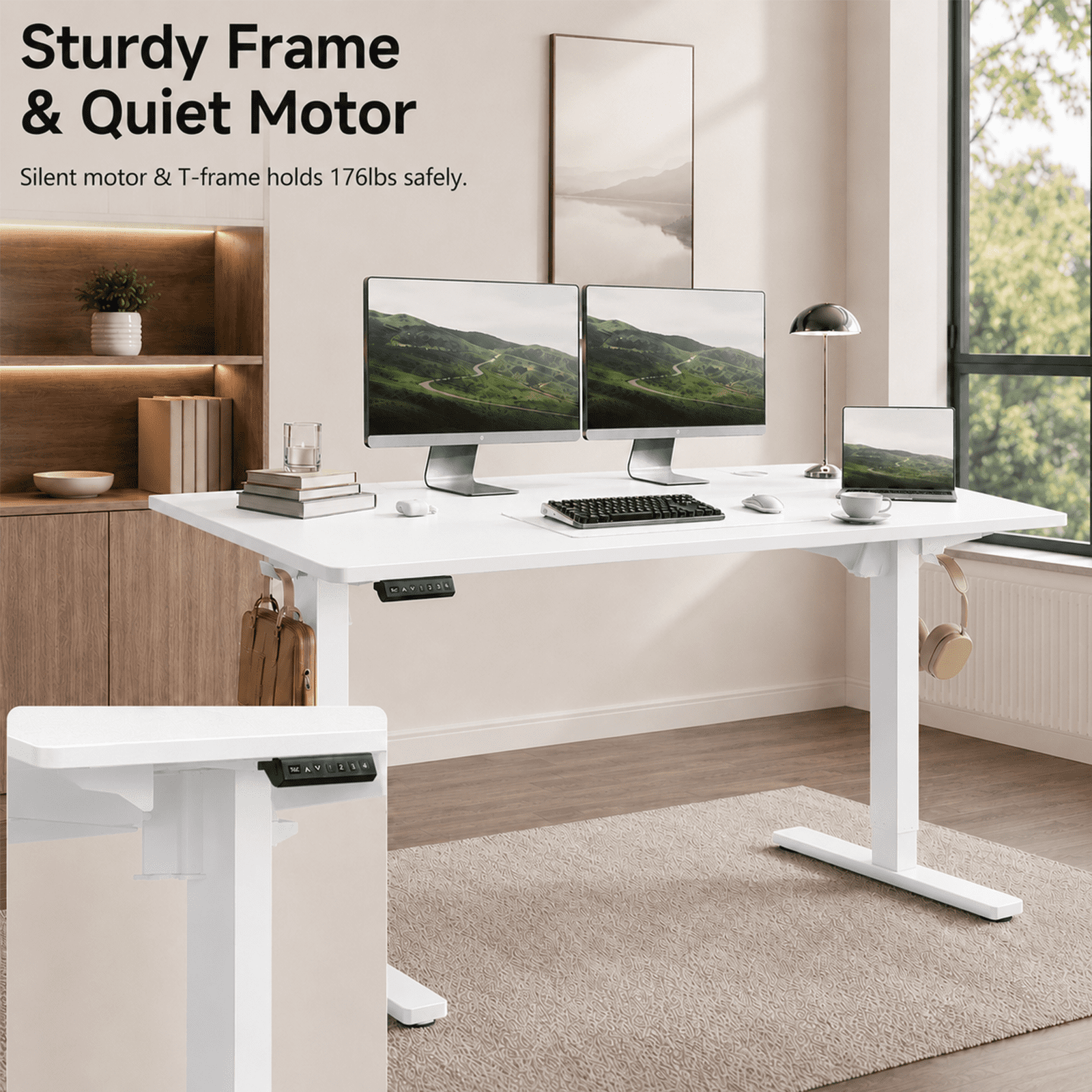 Alvantor Standing Desk, 28.7''- 48'' Height Electric Height Adjustable Home Office Desk with 3 Memory Presets, Sit and Stand Up, T-Shaped Frame