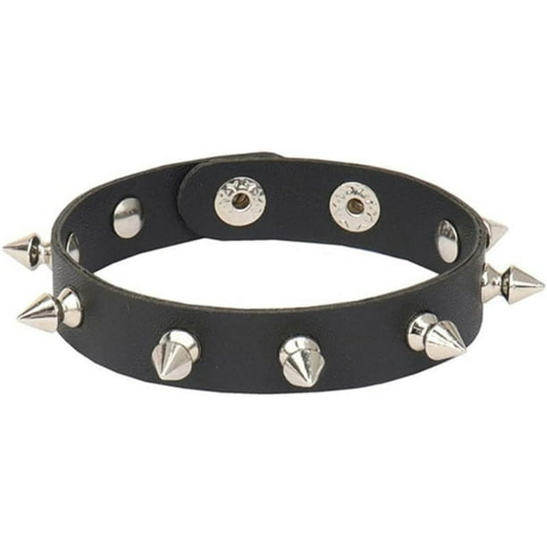 Pulsera de cuero negro con remaches, pulsera punk, brazalete con botón a presión, pulsera de metal para hombres y mujeres