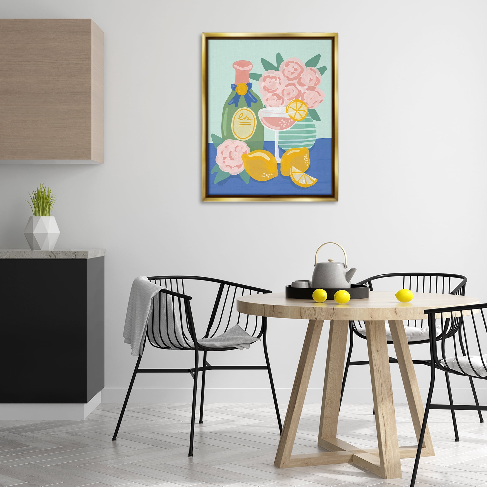 Stupell Industries Lemons & Drinks Still Life Food & Beverage Painting Gold Floater Framed Canvas Art Print Wall Art, 25 x 31