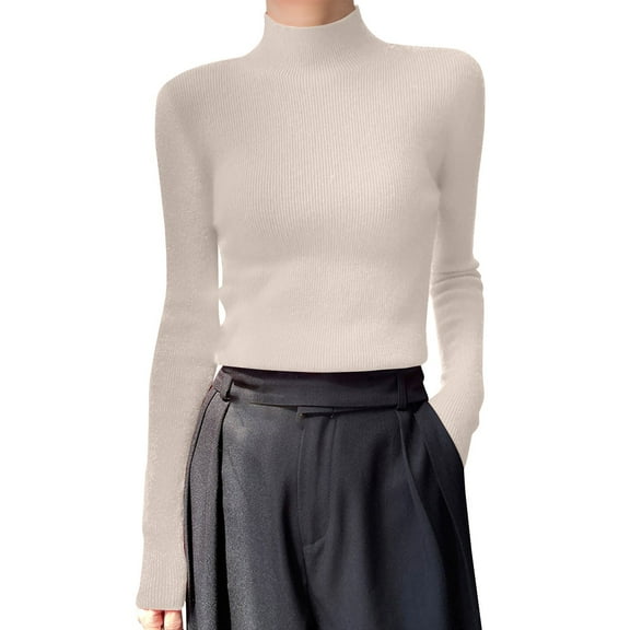 NMMUED Turtleneck Sweater Women Pullover Sweaters for Women Knit Sweater for Women Fitted Sweaters for Women, Beige L