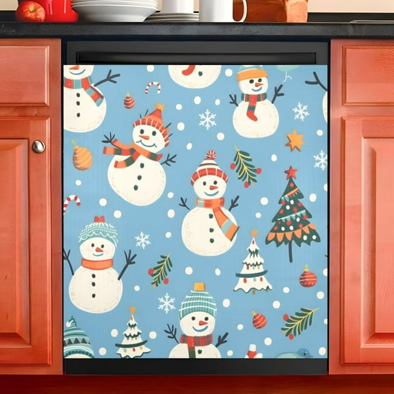Ryvnso Christmas Snowman Trees Dishwasher Magnetic Refrigerator Magnet Cover Kitchen Home Decorative 23"x26"