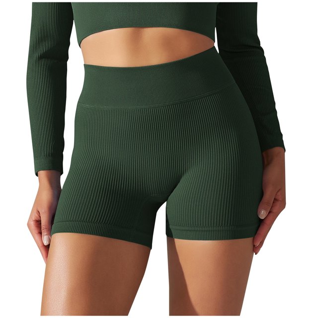 Yuyuzo Workout Shorts for Women Belly Control Ribbed Knit Seamless Active High Waisted Yoga Shorts