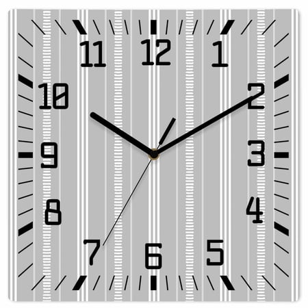 Wall Clock Grey Stripes Operated Square Clocks Wooden Silent Non-Ticking Wallclock 12 Inch Minimalist Vertical Striped Wood Wall Clock for Living Room Bedroom Office Shool Home Decor