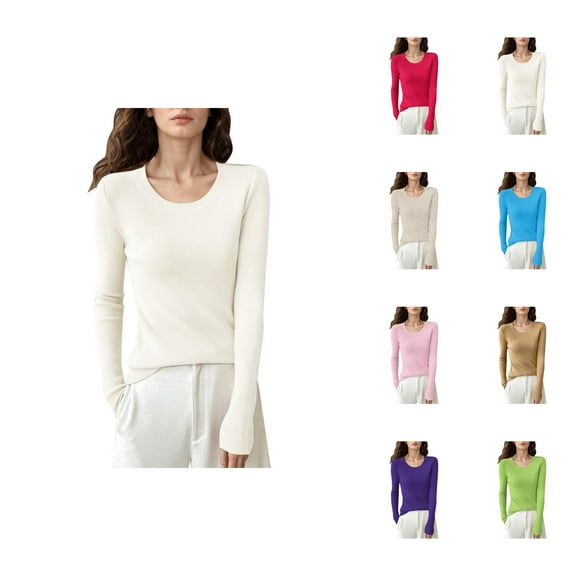 Sweaters for Women 2025 Fall Winter Long Sleeve Round Neck Slim Fit Knit Jumper Tops Womens Pullover Sweaters