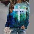 thumbnail image 2 of CLESALE Women Tops Long Sleeve Fall Clearance Women's Casual Cross Print Sweatshirts Fashion Crew Neck Long Sleeve T-Shirts Loose, 2 of 8