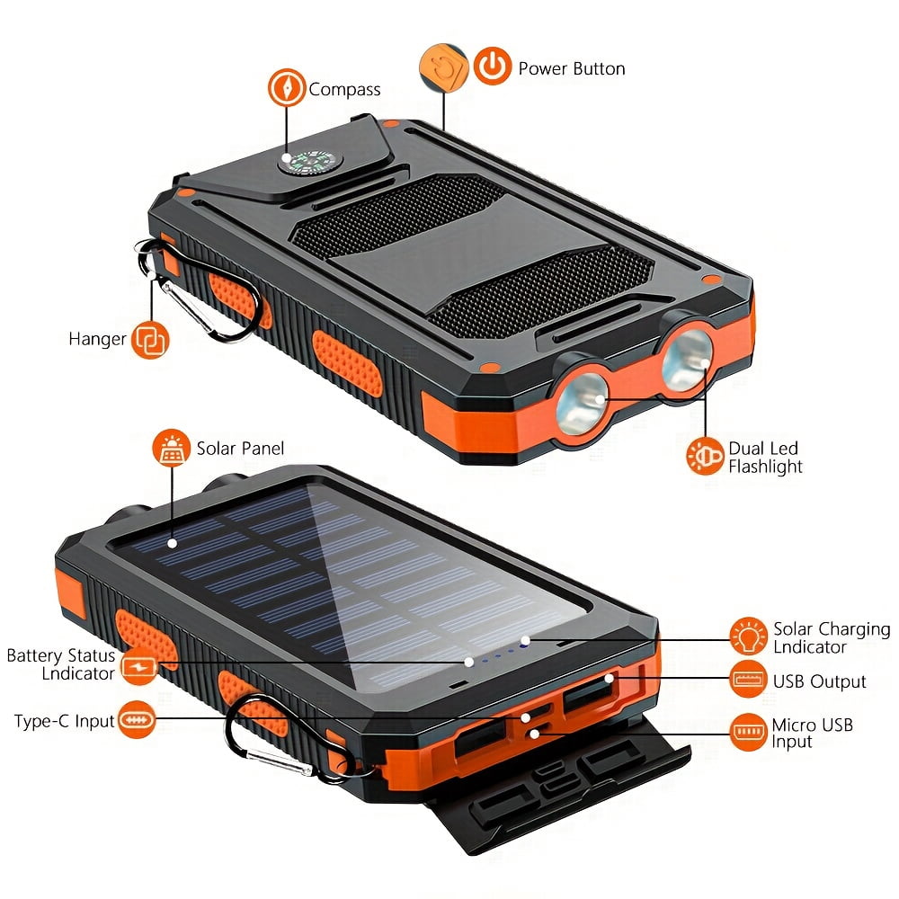Solar Charger-40000mAh Solar Charger Power Bank -Portable Solar Phone Battery Panel Charger, QC3.0 Dual USB Port Battery Pack Charger Portable For All Cell Phones & Electronic Devices- Long Lasting
