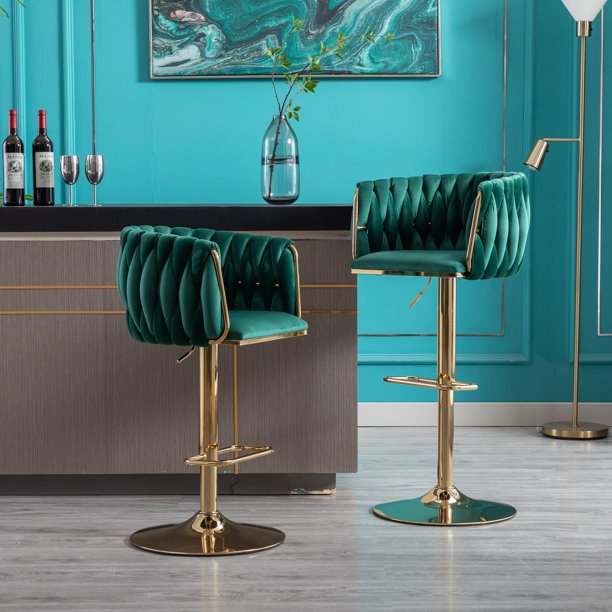 KINFFICT Barstools Set of 2, Swivel Adjustable Barstools, Velvet