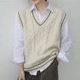 thumbnail image 2 of UJNDER V Neck Sweater Vest for Women Oversized Sleeveless Loose Knit Tops Cable Knit Style Beige One Size, 2 of 6