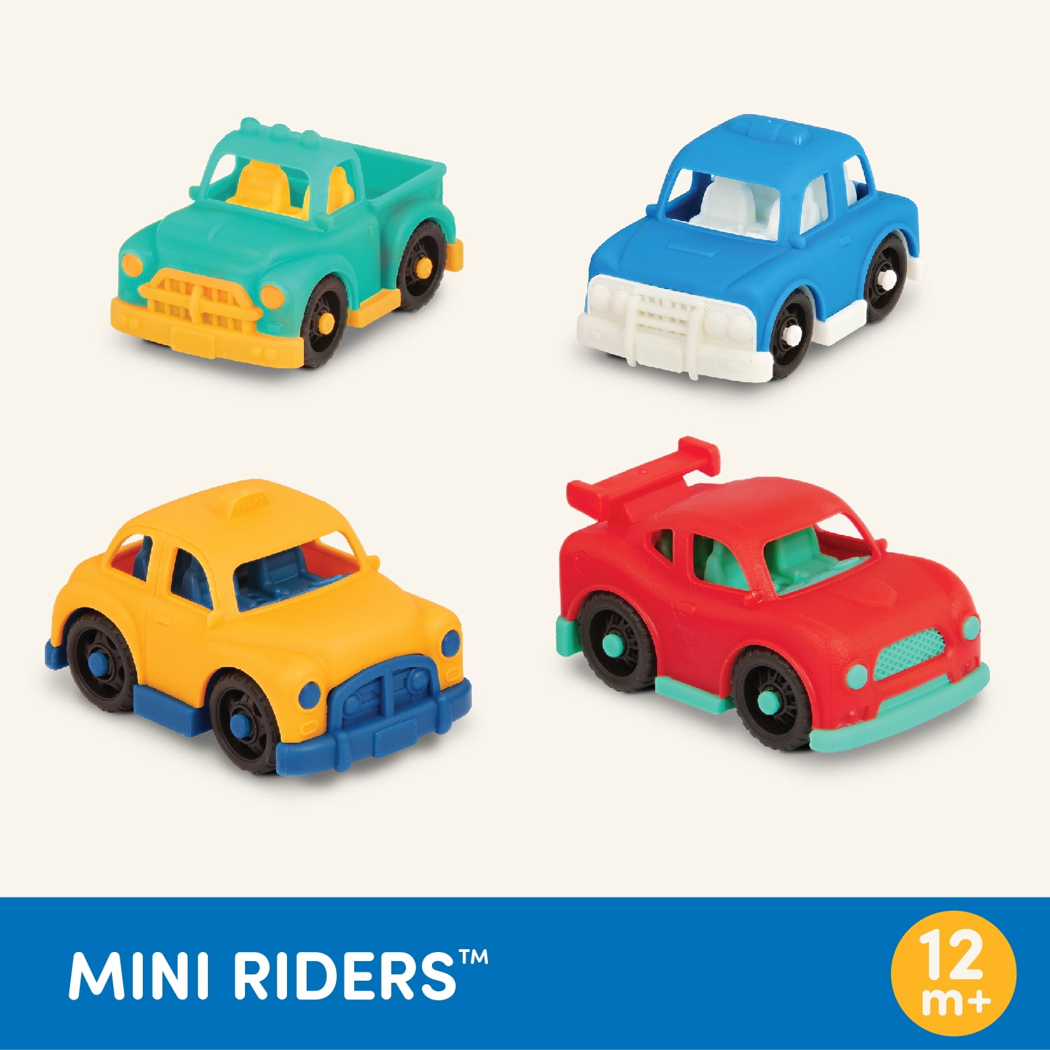 Battat 4 Toy Vehicles Pick-Up Truck Sports Car Taxi Police Car for Toddlers 12 Months Old