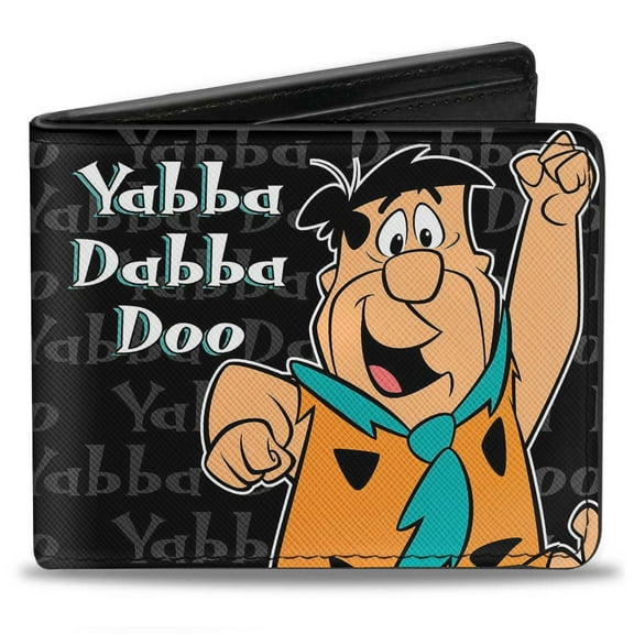 The Flintstones Wallet, Bifold, Fred Yabba Dabba Doo Pose Black Gray, Vegan Leather
