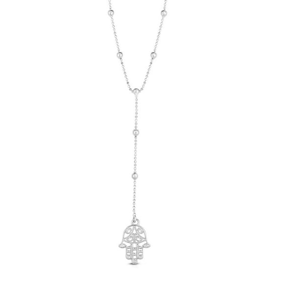 Sterling Silver Hanging Hamsa Pendant Necklace, 17"