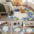 thumbnail image 6 of Spring Blue Flower Wreath Round Area&nbsp;Rug 5ft Country Watercolor Floral Bud Leaf Linen Non-Slip&nbsp;Washable Circle Rugs Soft Felt Indoor Floor Mat for Bedroom Kitchen Living Room Bathroom, 6 of 9
