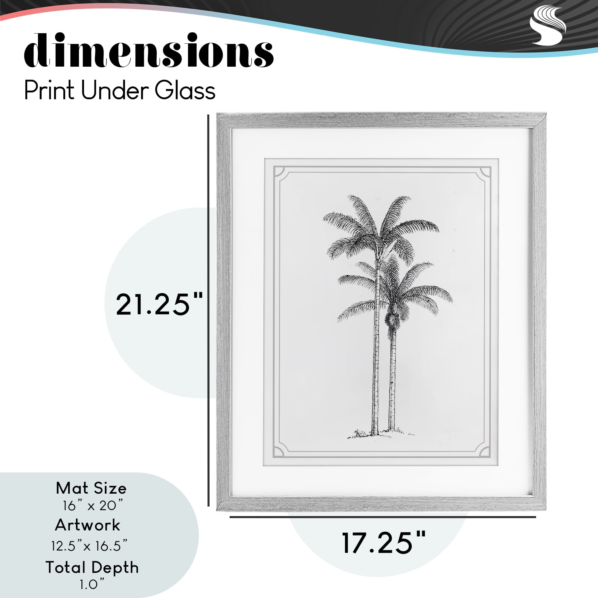 Vintage Simple Palm Tree Gray Framed Print Under Glass, design by Lettered and Lined