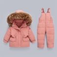 thumbnail image 2 of GiLiling Baby Winter Snowsuit Set - Faux Fur Hooded Puffer Jacket and Ski Bib Pants, 2 Piece Outfit (Red, 12-18 Months), 2 of 7